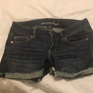 American Eagle Outfitters dark wash denim shorts.